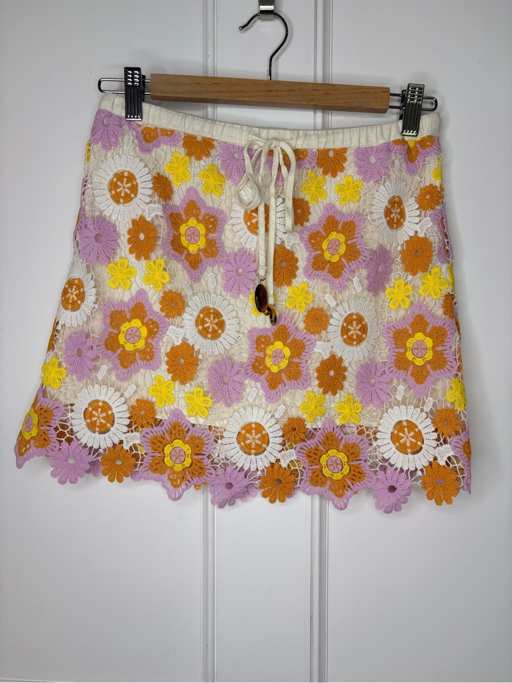 Zara Crochet Floral Mini Skirt - Cream, Yellow, Orange & Pink